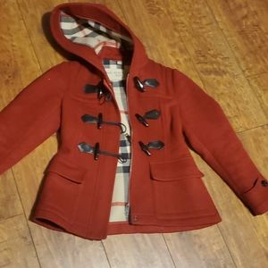 Burberry Brit Red Wool Hooded Coat